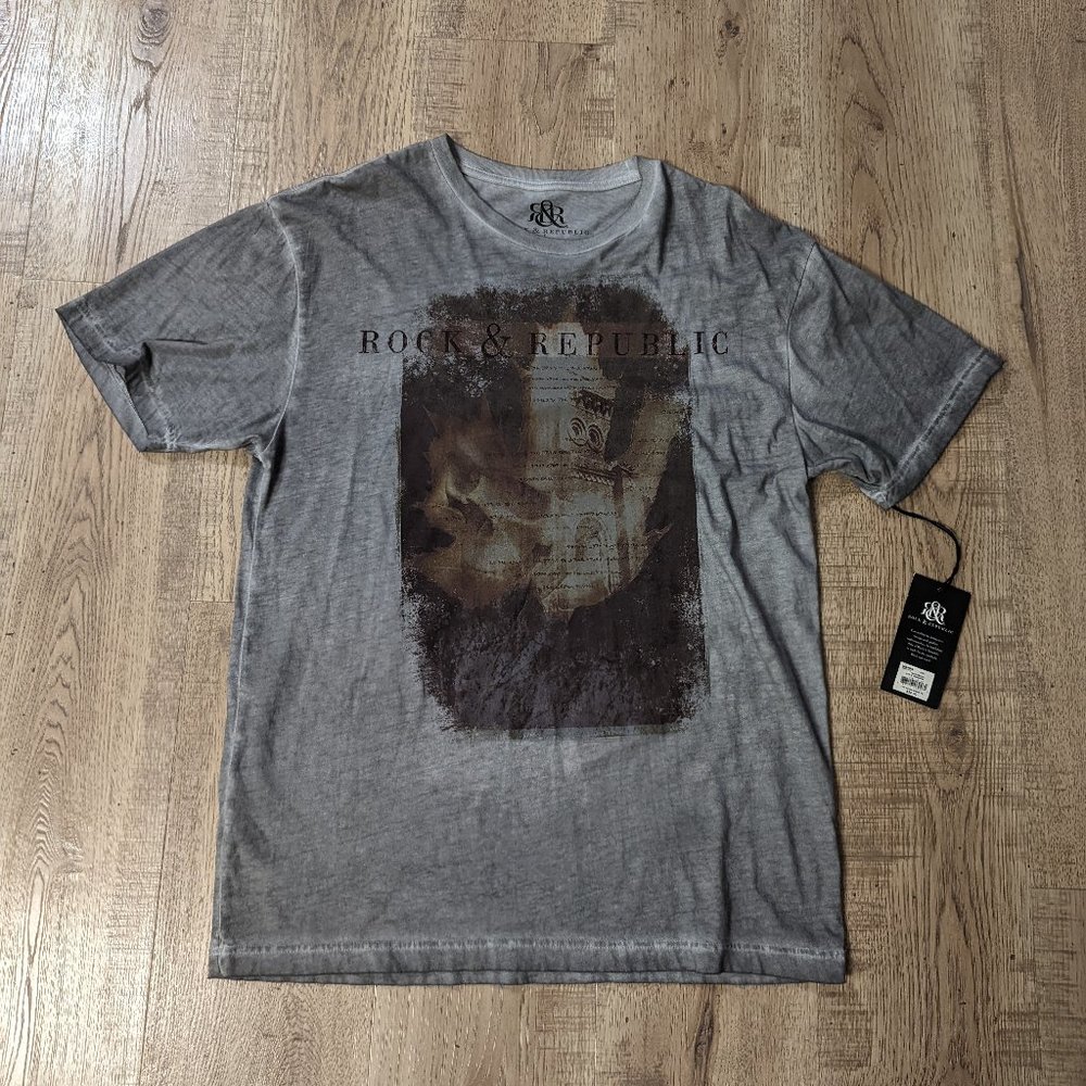 Rock & Republic Mens, Gray, T-shirt, Size L